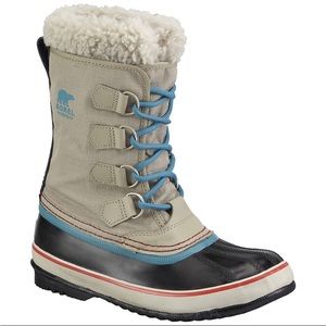 Sorel Women’s WINTER CARNIVAL, Dark Fossil - Shasta boots snow aqua blue laces